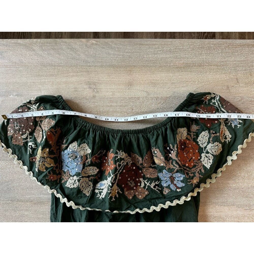 Miss June Paris Chiquita Off the Shoulder Top Green Small Needlepoint Sequins - Picture 8 of 11